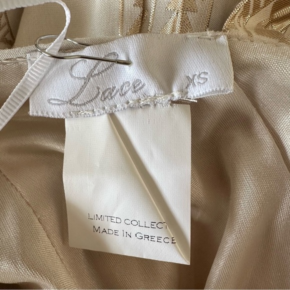 LACE The Label Twist-Back Metallic Gold Geometric Jacquard Maxi Dres XS - Picture 8 of 9